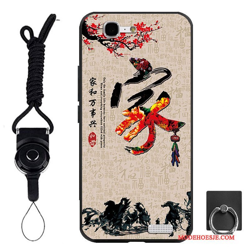 Hoesje Huawei Ascend G7 Zacht Telefoon Ring, Hoes Huawei Ascend G7 Bescherming Zwart Hanger