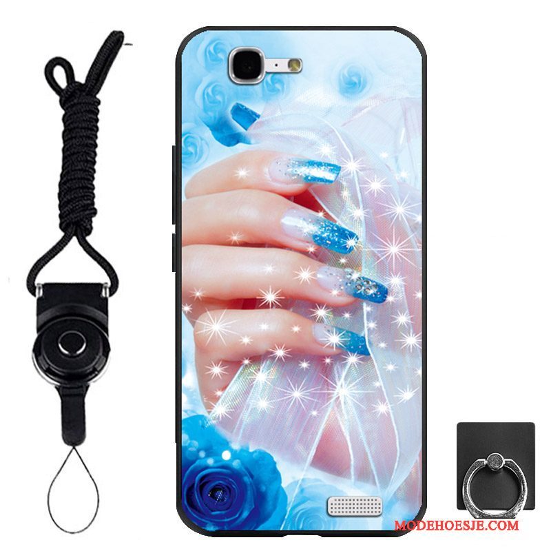 Hoesje Huawei Ascend G7 Zacht Telefoon Ring, Hoes Huawei Ascend G7 Bescherming Zwart Hanger