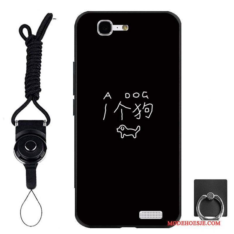 Hoesje Huawei Ascend G7 Zacht Telefoon Ring, Hoes Huawei Ascend G7 Bescherming Zwart Hanger