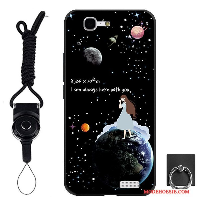 Hoesje Huawei Ascend G7 Zacht Telefoon Ring, Hoes Huawei Ascend G7 Bescherming Zwart Hanger