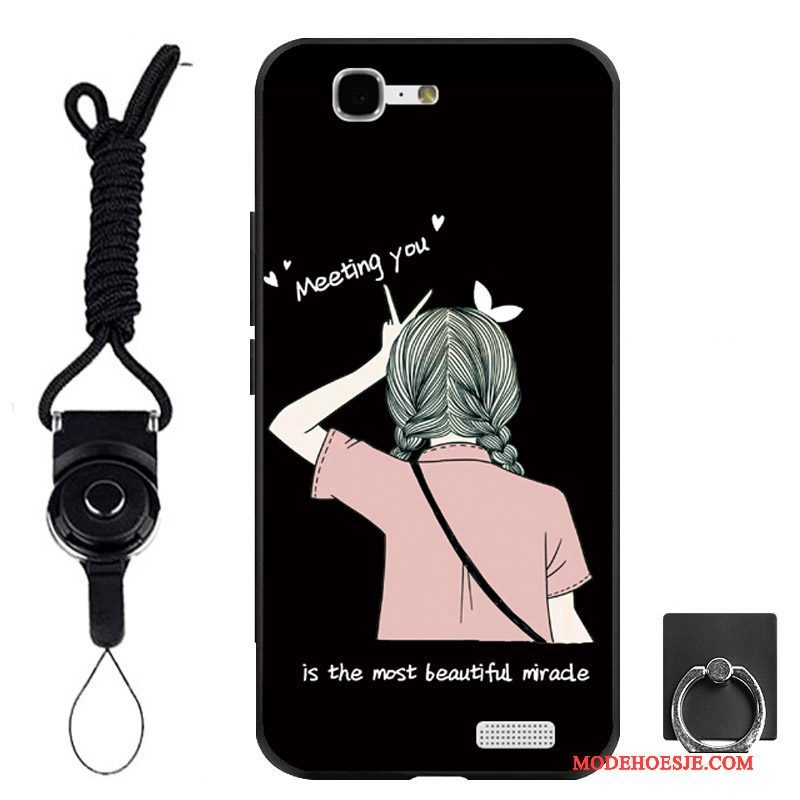 Hoesje Huawei Ascend G7 Zacht Telefoon Ring, Hoes Huawei Ascend G7 Bescherming Zwart Hanger