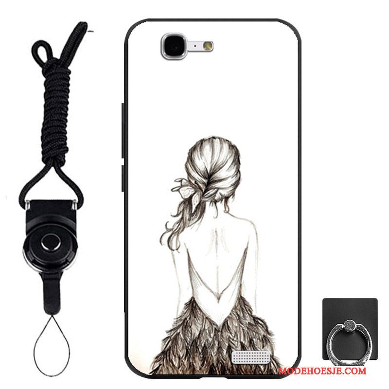 Hoesje Huawei Ascend G7 Zacht Telefoon Ring, Hoes Huawei Ascend G7 Bescherming Zwart Hanger