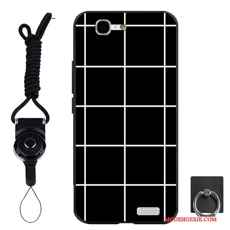 Hoesje Huawei Ascend G7 Zacht Telefoon Ring, Hoes Huawei Ascend G7 Bescherming Zwart Hanger