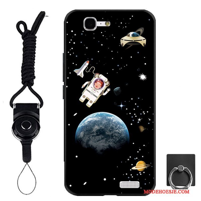 Hoesje Huawei Ascend G7 Zacht Telefoon Ring, Hoes Huawei Ascend G7 Bescherming Zwart Hanger