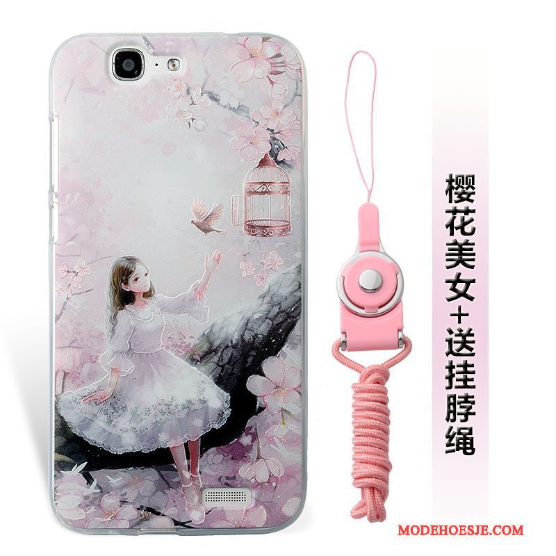 Hoesje Huawei Ascend G7 Zacht Zwart Hanger, Hoes Huawei Ascend G7 Siliconen Anti-falltelefoon