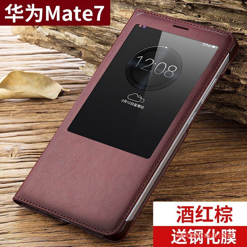 Hoesje Huawei Ascend Mate 7 Bescherming Nieuw Anti-fall, Hoes Huawei Ascend Mate 7 Leer Roze Trend