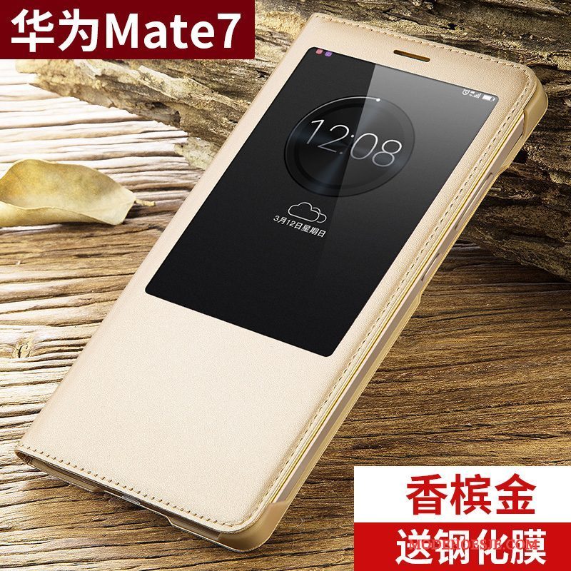 Hoesje Huawei Ascend Mate 7 Bescherming Nieuw Anti-fall, Hoes Huawei Ascend Mate 7 Leer Roze Trend