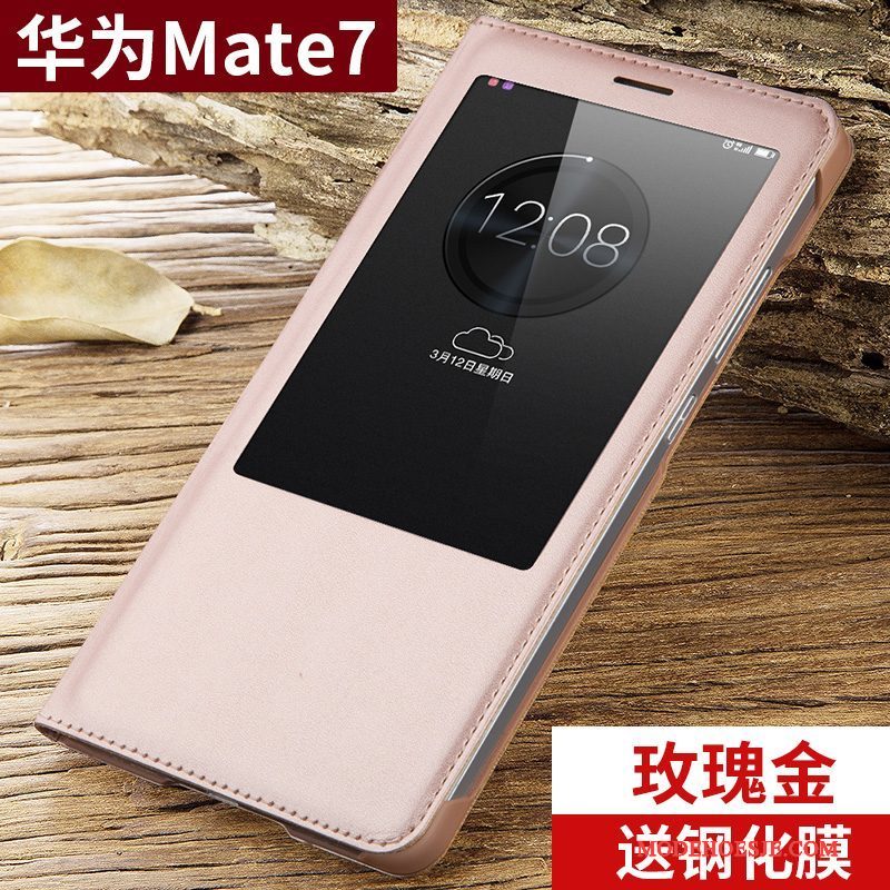 Hoesje Huawei Ascend Mate 7 Bescherming Nieuw Anti-fall, Hoes Huawei Ascend Mate 7 Leer Roze Trend