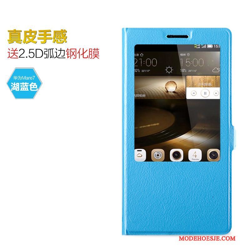 Hoesje Huawei Ascend Mate 7 Folio Anti-falltelefoon, Hoes Huawei Ascend Mate 7 Leer Blauw