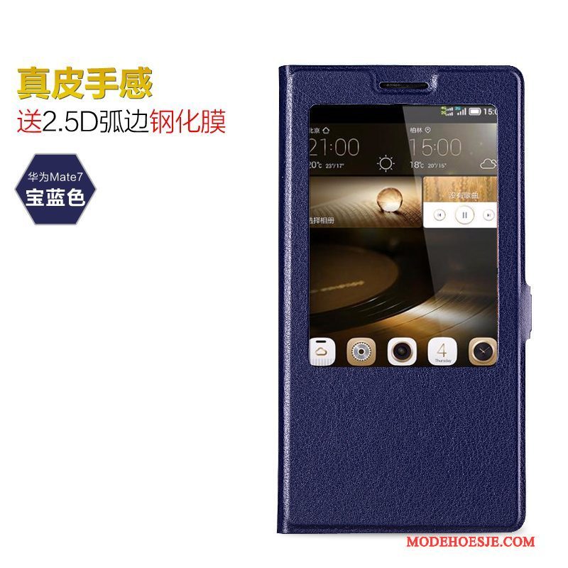 Hoesje Huawei Ascend Mate 7 Folio Anti-falltelefoon, Hoes Huawei Ascend Mate 7 Leer Blauw