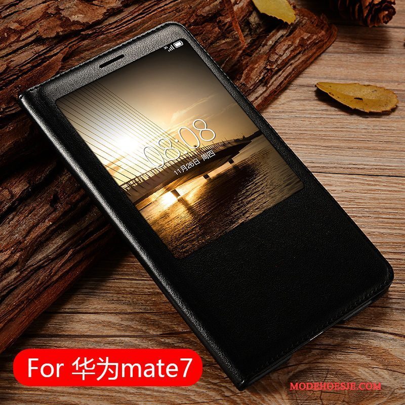 Hoesje Huawei Ascend Mate 7 Leer Telefoon Goud, Hoes Huawei Ascend Mate 7 Bescherming Trend