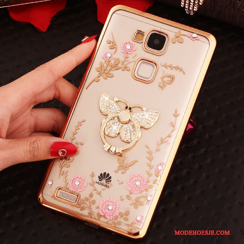 Hoesje Huawei Ascend Mate 7 Strass Ring Anti-fall, Hoes Huawei Ascend Mate 7 Siliconen Roze Gesp