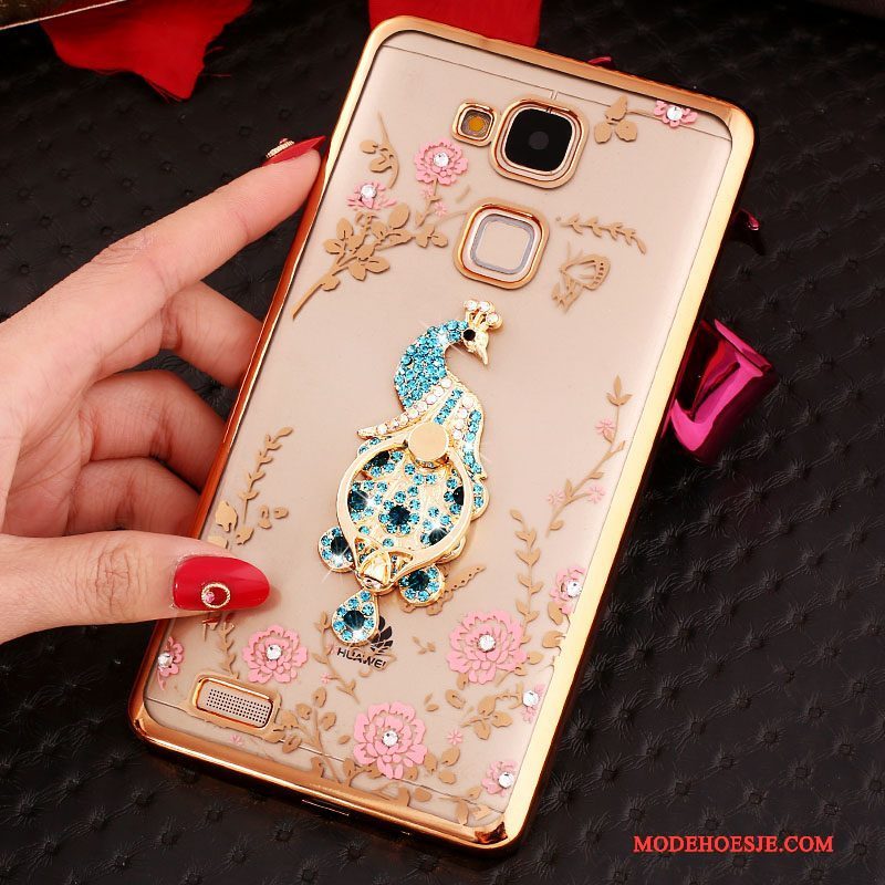 Hoesje Huawei Ascend Mate 7 Strass Ring Anti-fall, Hoes Huawei Ascend Mate 7 Siliconen Roze Gesp