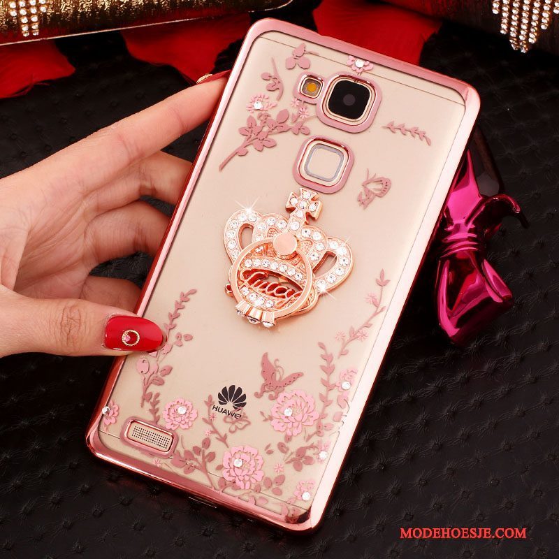 Hoesje Huawei Ascend Mate 7 Strass Ring Anti-fall, Hoes Huawei Ascend Mate 7 Siliconen Roze Gesp