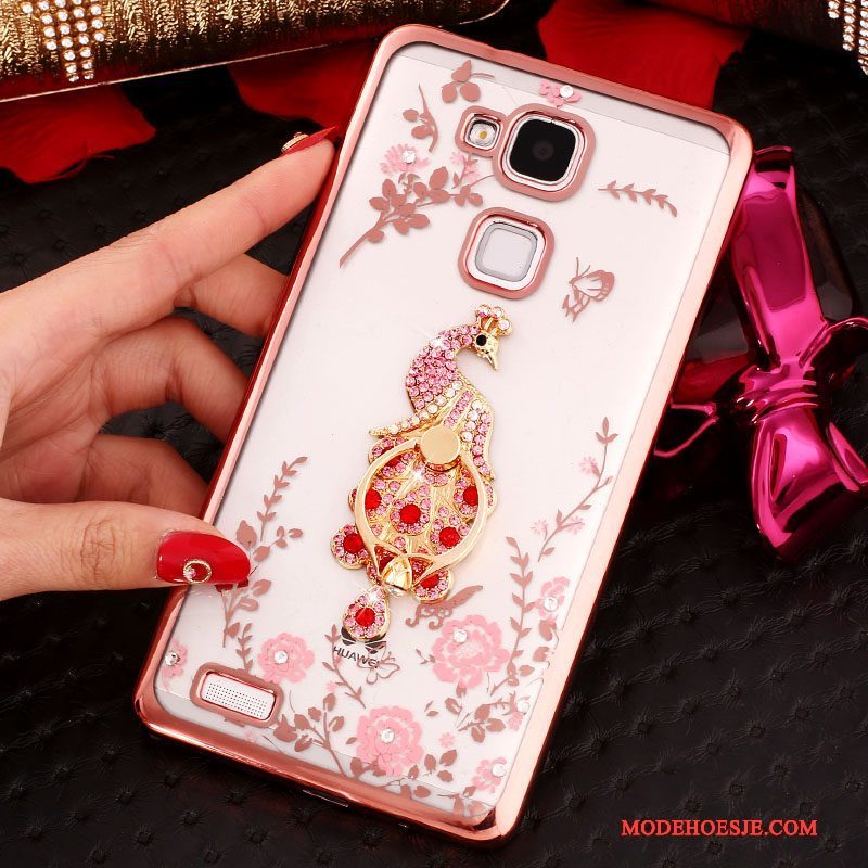 Hoesje Huawei Ascend Mate 7 Strass Ring Anti-fall, Hoes Huawei Ascend Mate 7 Siliconen Roze Gesp