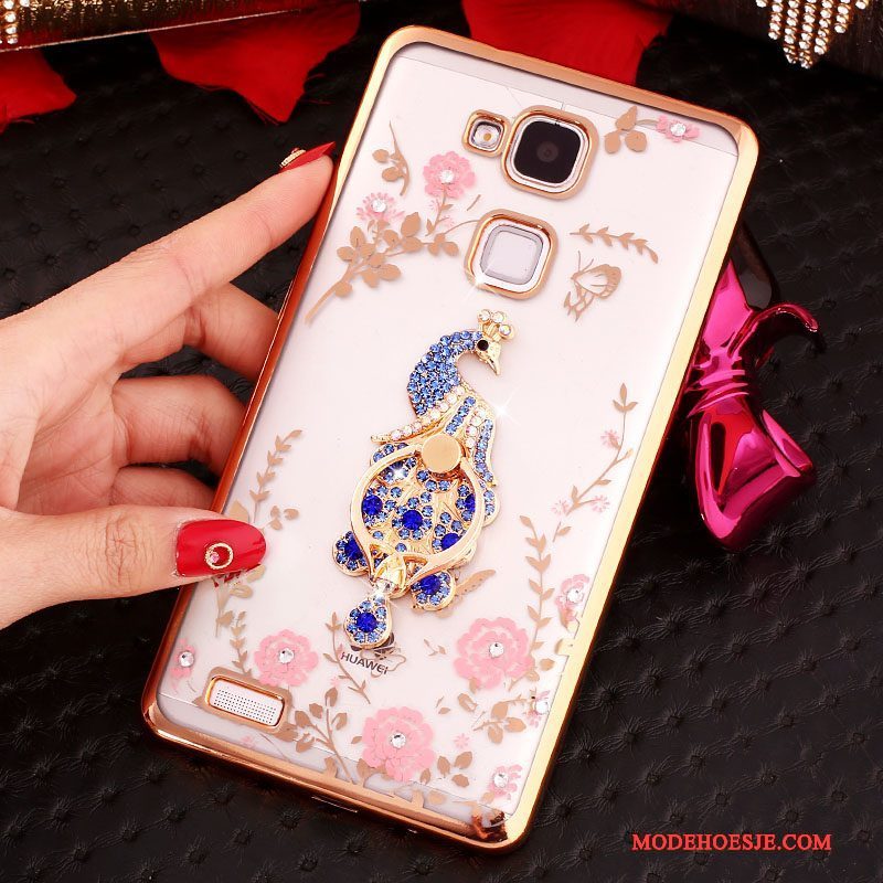 Hoesje Huawei Ascend Mate 7 Strass Ring Anti-fall, Hoes Huawei Ascend Mate 7 Siliconen Roze Gesp