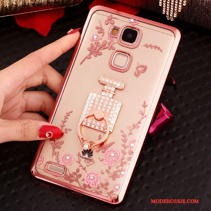 Hoesje Huawei Ascend Mate 7 Strass Ring Anti-fall, Hoes Huawei Ascend Mate 7 Siliconen Roze Gesp