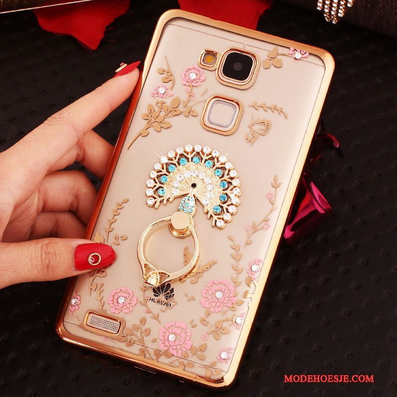 Hoesje Huawei Ascend Mate 7 Strass Ring Anti-fall, Hoes Huawei Ascend Mate 7 Siliconen Roze Gesp