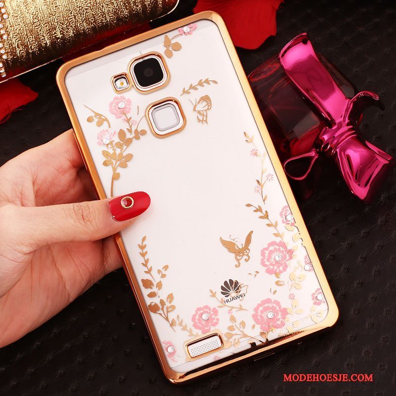 Hoesje Huawei Ascend Mate 7 Strass Ring Anti-fall, Hoes Huawei Ascend Mate 7 Siliconen Roze Gesp