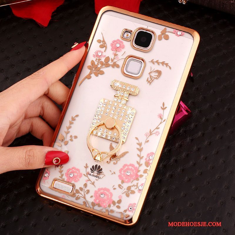 Hoesje Huawei Ascend Mate 7 Strass Ring Anti-fall, Hoes Huawei Ascend Mate 7 Siliconen Roze Gesp