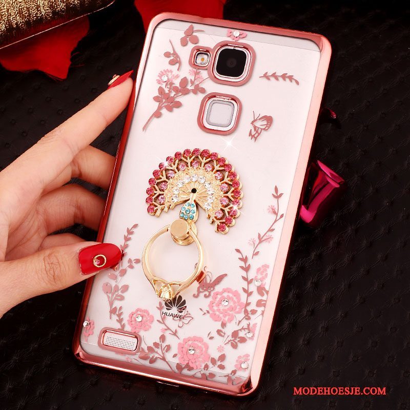 Hoesje Huawei Ascend Mate 7 Strass Ring Anti-fall, Hoes Huawei Ascend Mate 7 Siliconen Roze Gesp