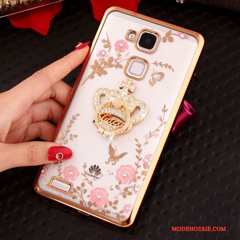 Hoesje Huawei Ascend Mate 7 Strass Ring Anti-fall, Hoes Huawei Ascend Mate 7 Siliconen Roze Gesp