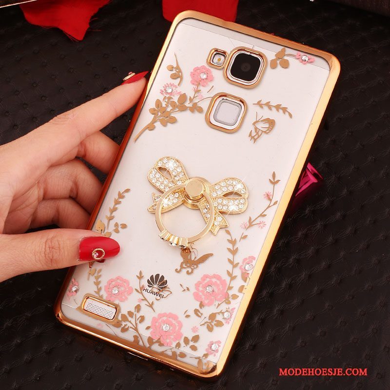 Hoesje Huawei Ascend Mate 7 Strass Ring Anti-fall, Hoes Huawei Ascend Mate 7 Siliconen Roze Gesp