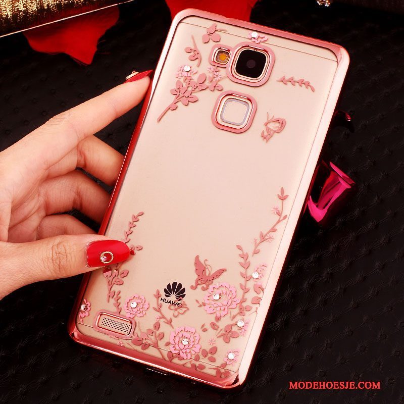 Hoesje Huawei Ascend Mate 7 Strass Ring Anti-fall, Hoes Huawei Ascend Mate 7 Siliconen Roze Gesp