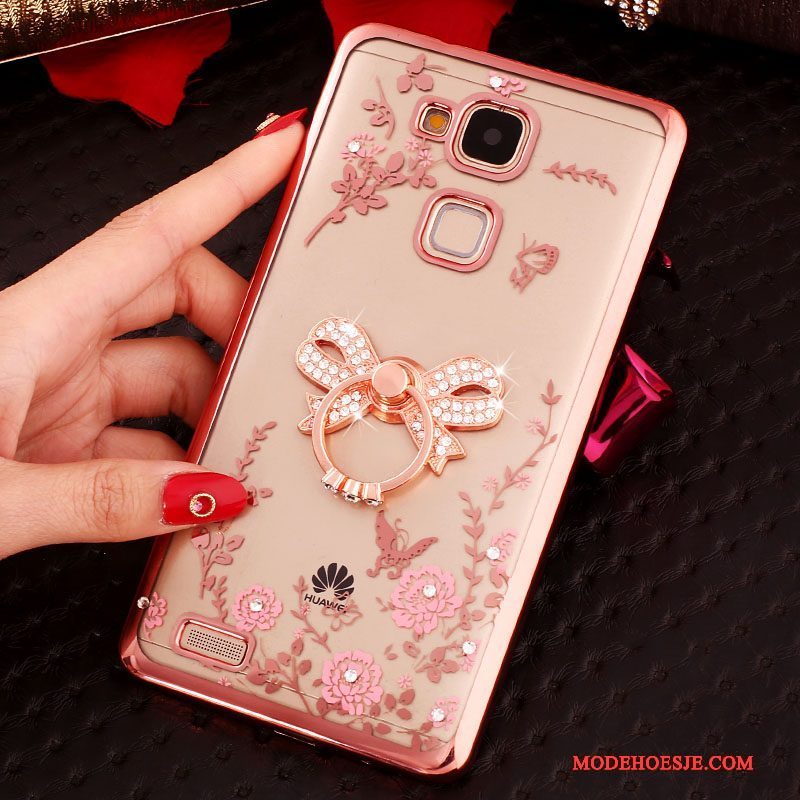 Hoesje Huawei Ascend Mate 7 Strass Ring Anti-fall, Hoes Huawei Ascend Mate 7 Siliconen Roze Gesp