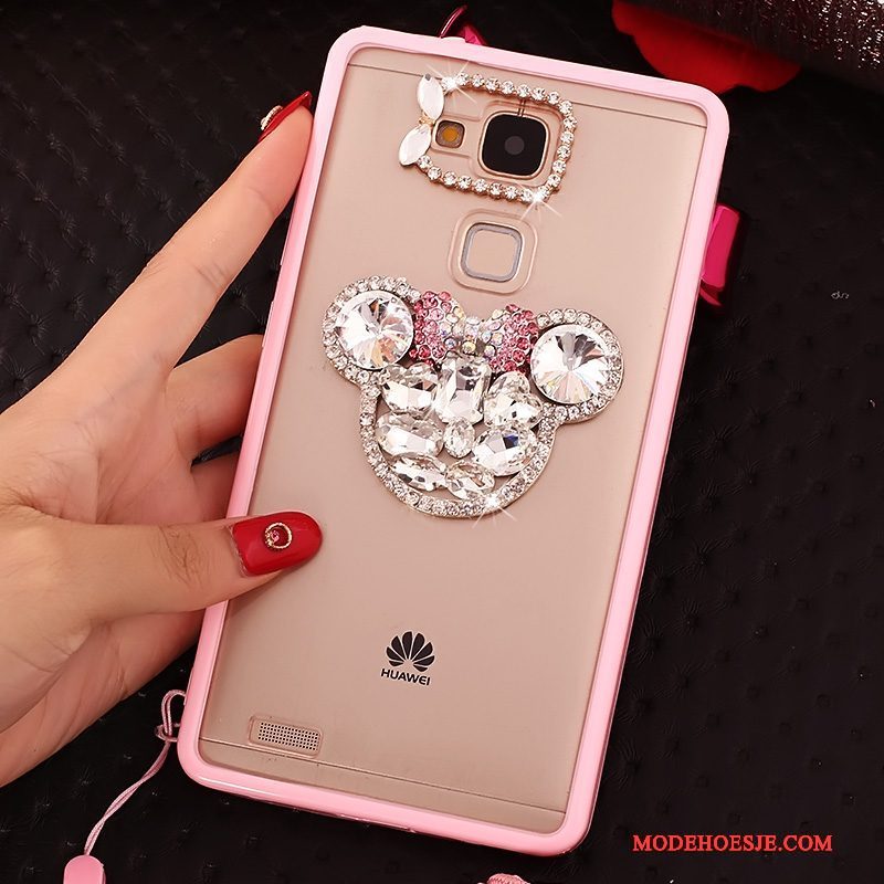 Hoesje Huawei Ascend Mate 7 Strass Roze Opknoping Nek, Hoes Huawei Ascend Mate 7 Zacht Trendtelefoon