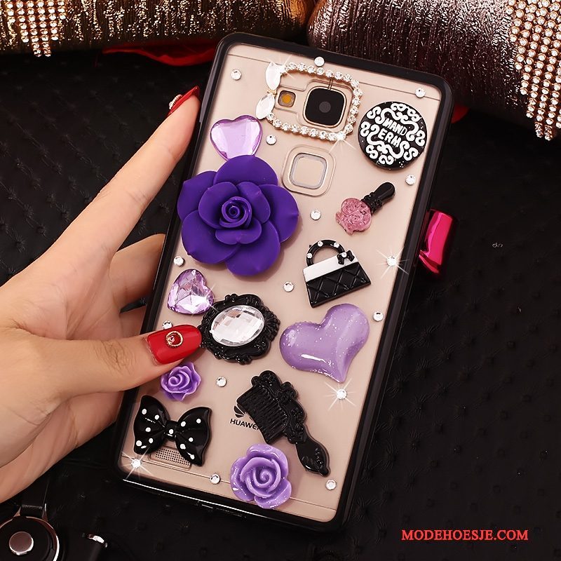 Hoesje Huawei Ascend Mate 7 Strass Roze Opknoping Nek, Hoes Huawei Ascend Mate 7 Zacht Trendtelefoon