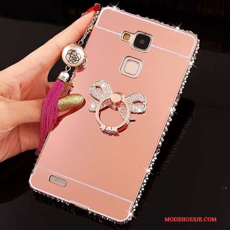 Hoesje Huawei Ascend Mate 7 Trass Trend Roze, Hoes Huawei Ascend Mate 7 Strass Hard Spiegel