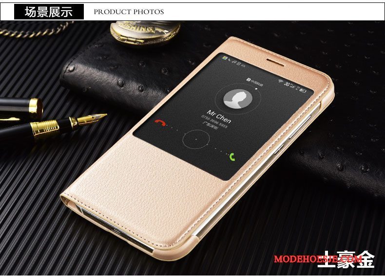 Hoesje Huawei G7 Plus Leer Telefoon Goud, Hoes Huawei G7 Plus Bescherming