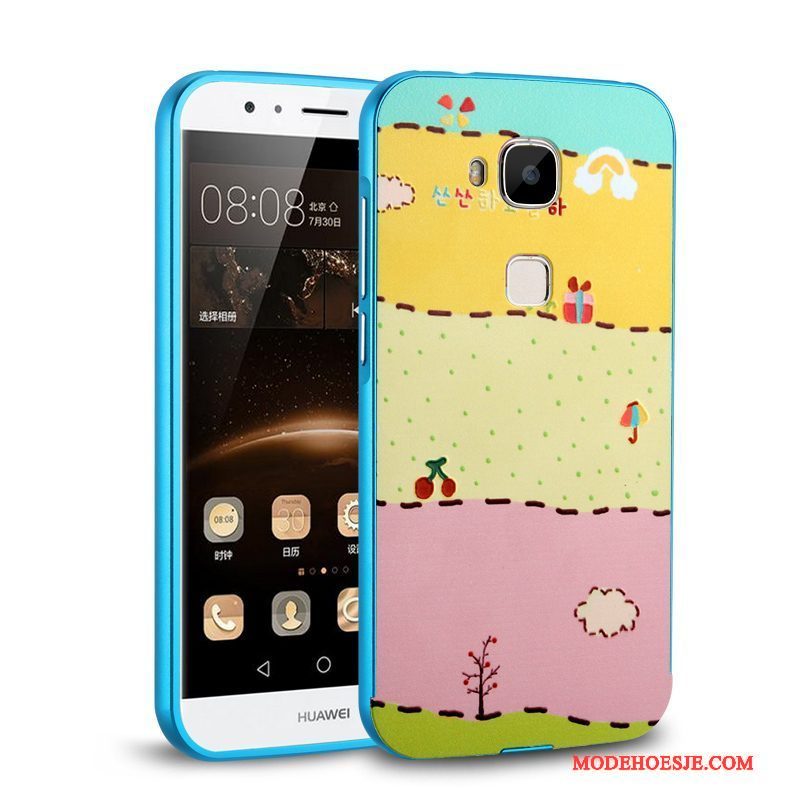 Hoesje Huawei G7 Plus Metaal Achterklep Blauw, Hoes Huawei G7 Plus Bescherming Telefoon Hard