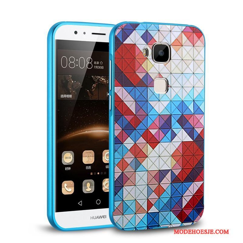 Hoesje Huawei G7 Plus Metaal Achterklep Blauw, Hoes Huawei G7 Plus Bescherming Telefoon Hard