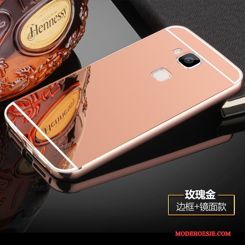 Hoesje Huawei G7 Plus Metaal Telefoon Omlijsting, Hoes Huawei G7 Plus Bescherming Roze Anti-fall