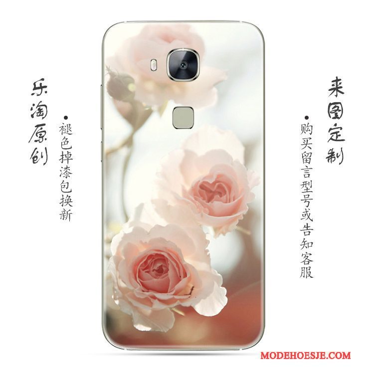 Hoesje Huawei G7 Plus Scheppend Telefoon Roze, Hoes Huawei G7 Plus Zacht Bloemen Doorzichtig