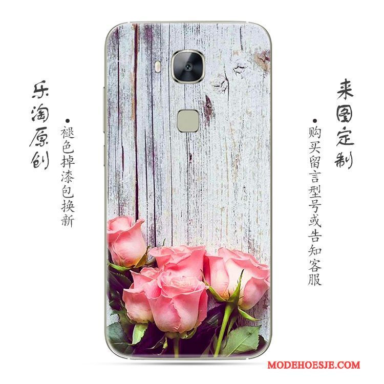 Hoesje Huawei G7 Plus Scheppend Telefoon Roze, Hoes Huawei G7 Plus Zacht Bloemen Doorzichtig