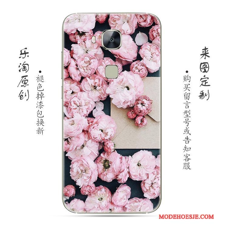 Hoesje Huawei G7 Plus Scheppend Telefoon Roze, Hoes Huawei G7 Plus Zacht Bloemen Doorzichtig