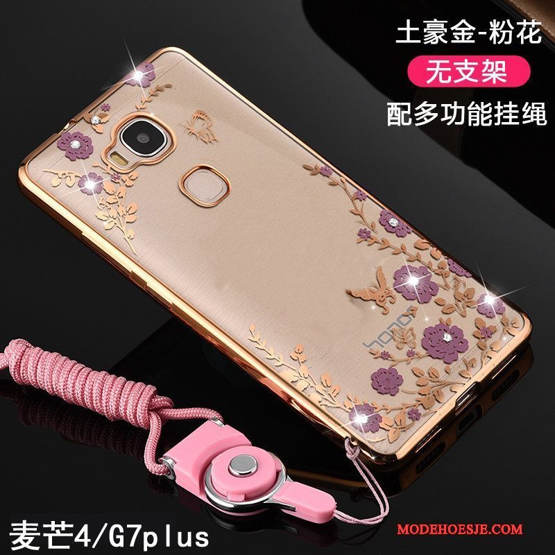 Hoesje Huawei G7 Plus Siliconen Hanger Roze, Hoes Huawei G7 Plus Bescherming Doorzichtig Trend