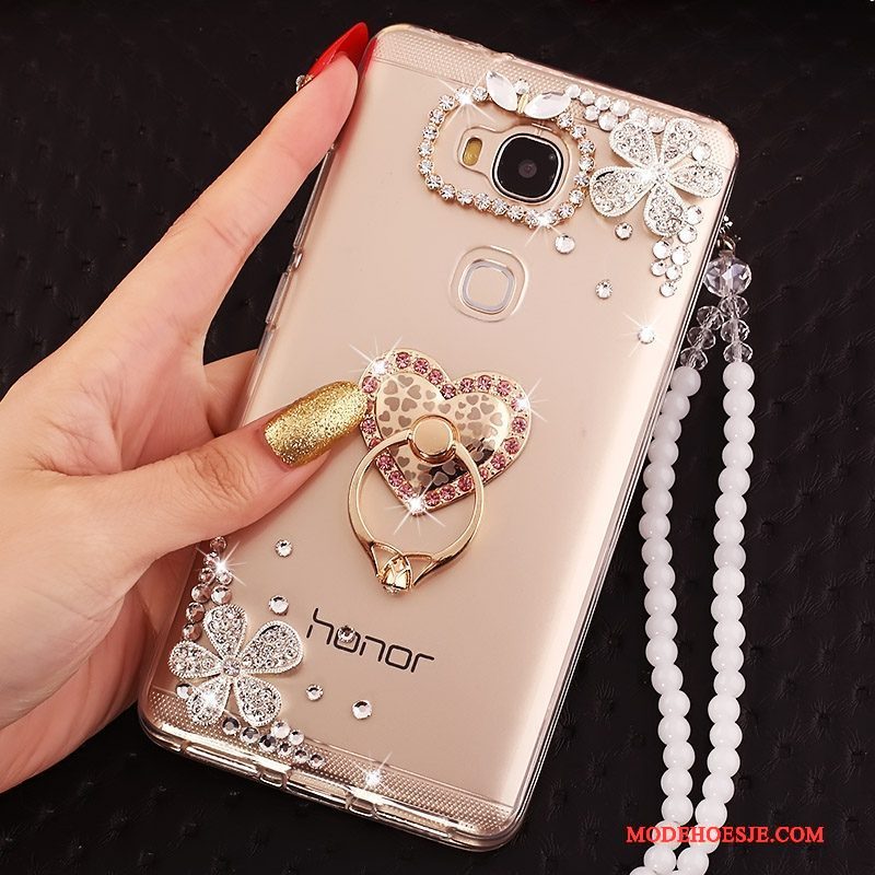 Hoesje Huawei G7 Plus Siliconen Ringtelefoon, Hoes Huawei G7 Plus Scheppend Anti-fall Goud