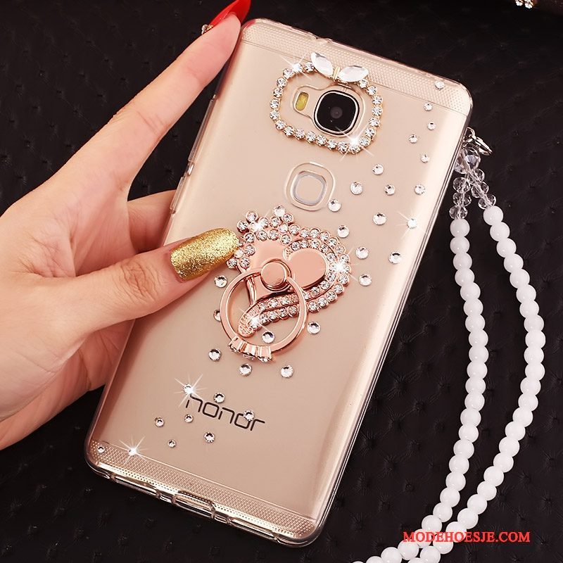 Hoesje Huawei G7 Plus Siliconen Ringtelefoon, Hoes Huawei G7 Plus Scheppend Anti-fall Goud