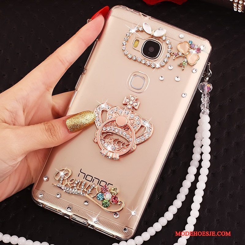 Hoesje Huawei G7 Plus Siliconen Ringtelefoon, Hoes Huawei G7 Plus Scheppend Anti-fall Goud