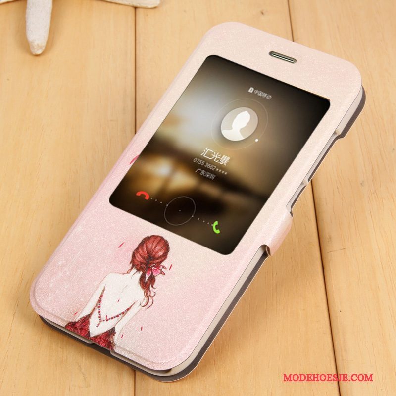 Hoesje Huawei G7 Plus Spotprent Purper Wakker Worden, Hoes Huawei G7 Plus Leer Telefoon