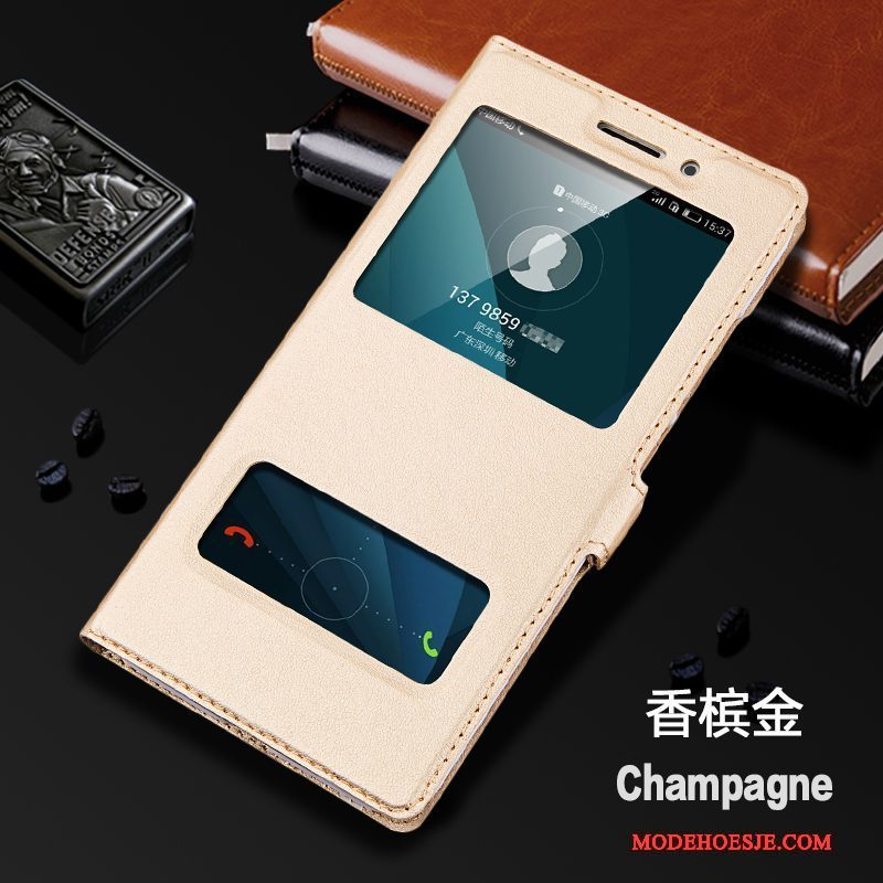 Hoesje Huawei G9 Plus Leer Telefoon Goud, Hoes Huawei G9 Plus Bescherming