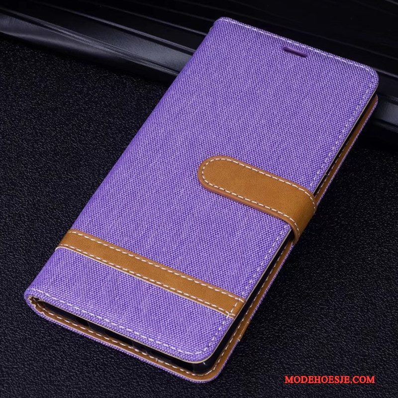 Hoesje Huawei Mate 10 Folio Denim Purper, Hoes Huawei Mate 10 Leer Telefoon