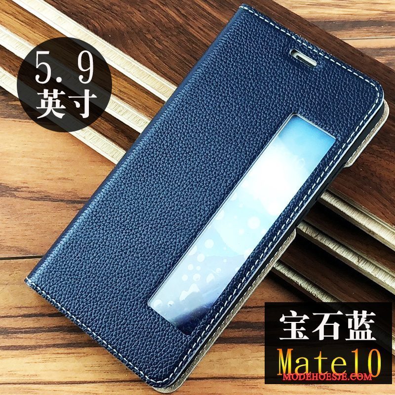 Hoesje Huawei Mate 10 Folio Telefoon Groen, Hoes Huawei Mate 10 Zakken Blauw Anti-fall