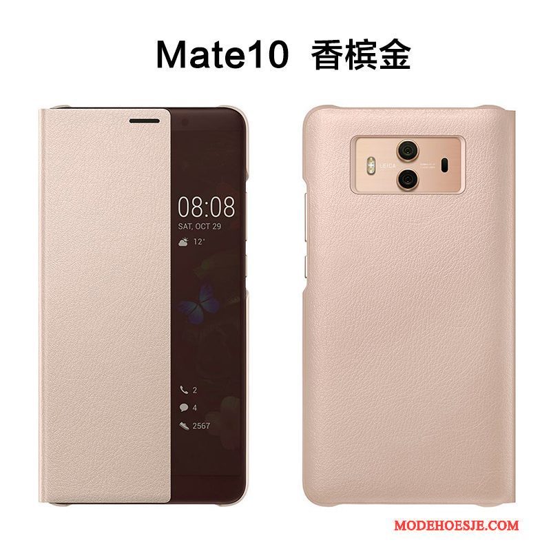 Hoesje Huawei Mate 10 Leer Anti-fall Goud, Hoes Huawei Mate 10 Folio Telefoon