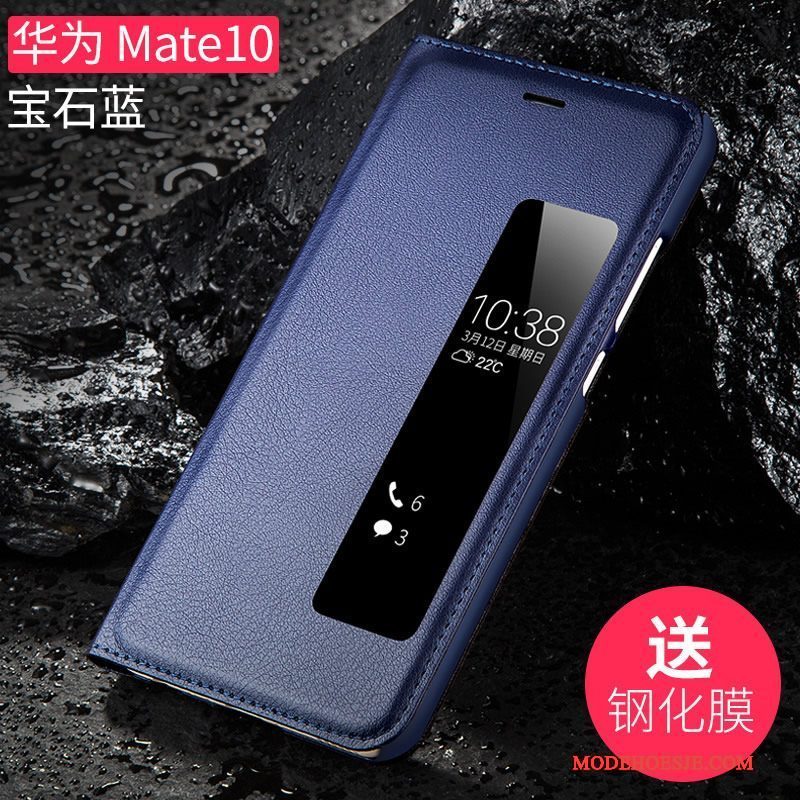 Hoesje Huawei Mate 10 Leer Telefoon Blauw, Hoes Huawei Mate 10 Bescherming Anti-fall