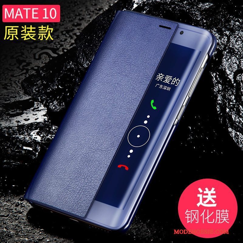 Hoesje Huawei Mate 10 Leer Telefoon Blauw, Hoes Huawei Mate 10 Bescherming Anti-fall
